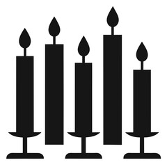 Five black candle silhouettes with different flame shapes