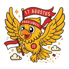 Independence Day 17 Agustus 1945 Garuda Holding Red and White Flag Proudly Icon Style