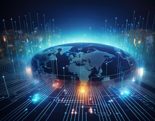 conceptual depicting the global cybersecurity landscape and the importance of protecting digital infrastructure data and online connectivity in the modern digital age