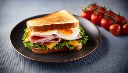 delicious toast sandwich with ham cheese egg and vegetables