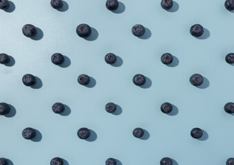 A Pattern of Individual Blueberries on a Light Blue Background