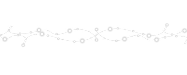 Christmas and New Year glowing garlands of bulbs and lights. Design element for holiday cards, backgrounds, business cards, vector png on transparent background.