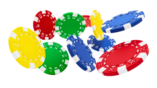Colorful casino poker chips isolated on white
