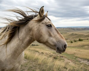 Obraz premium Close-Up of a Horse's Head in the American Plains