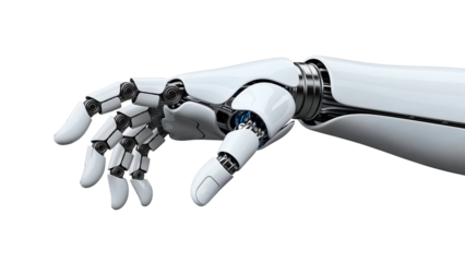 Futuristic robotic arm with open hand gesture