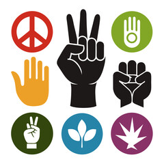 Fototapeta premium Peace fist open palm victory sign symbols hand gesture