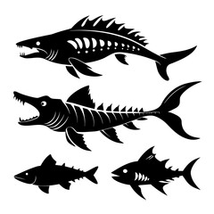 Prehistoric fish silhouettes ancient sea creatures