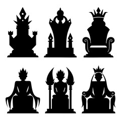Royal thrones and regal figures silhouettes king queen