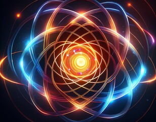 Obraz premium atomic nucleus with spinning rings and an illuminated core