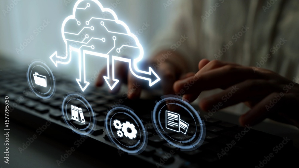 Poster cloud computing, cloud strategy, and cloud technology transforming digital infrastructure with scala