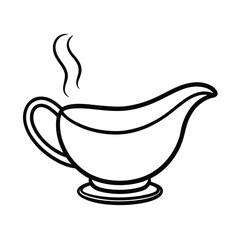 Handdrawn gravy boat with steam rising from the spout on sauce serving