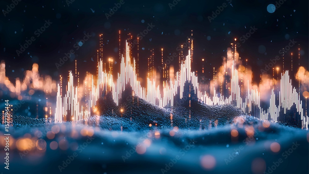 Poster abstract waveform, visualizing sound waves with glowing light and intricate detail. the image embodi