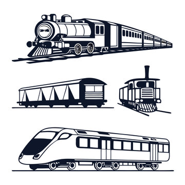 Vintage and modern train engine and carriage collection