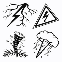 Weather hazard symbols lightning tornado storm vector