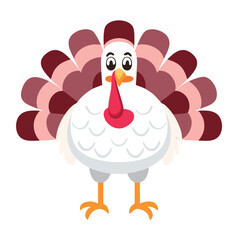 Cartoon turkey displaying colorful fanned tail feathers bird fowl