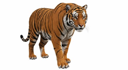 Obraz premium Animal Tiger Standing and Looking Forward on Isolated White Background