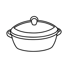 Handdrawn line art a covered casserole dish with handles lid on vector