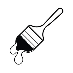 Handdrawn paint brush with dripping paint on painting