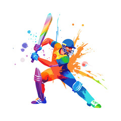 Cricketer in Blue Playing Shot Illustration – Vector of Professional Batsman in Helmet, Pads, Gloves, Holding Bat – Cricket Player Clipart

