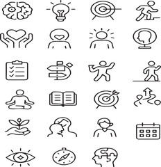 Fototapeta premium “Hand Drawn Growth & Idea Icons | Minimal Black Line Sketch Vector Set”