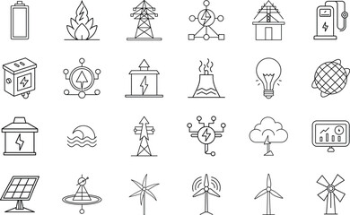 Set Vector Illustration of a Electrical Technology Line icon 