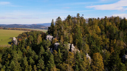 Obraz premium Adrspach rocks view from above Drone landscape Adrspach Czech Republic
