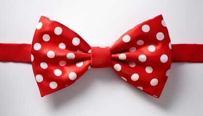 red clown bow tie with white polka dots celebrating international clown week on white background