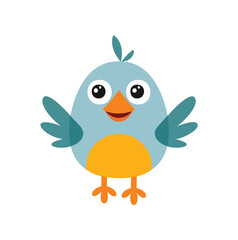 Cute blue bird with orange belly and feet cartoon