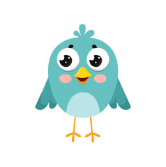 Cute blue bird with big eyes and yellow beak cartoon