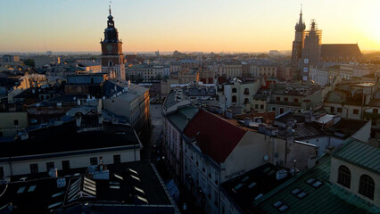 beautiful European city from above at sunrise Krakow Poland