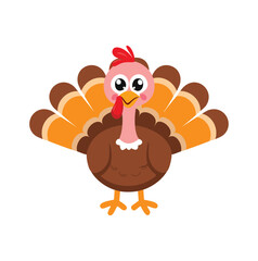 Cute cartoon turkey with fanned tail feathers bird fowl