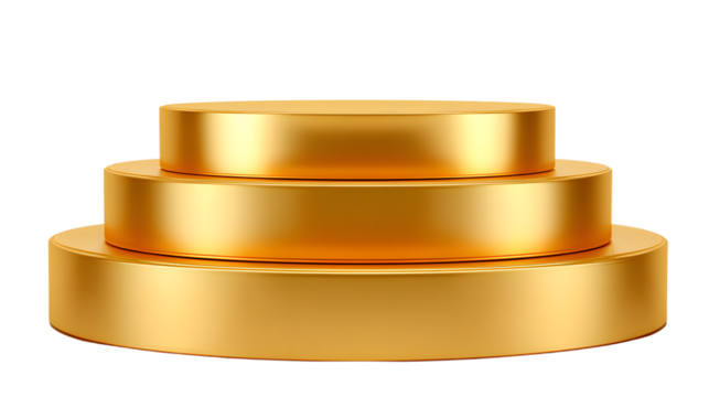 golden color empty big podium, on white background on transparency background