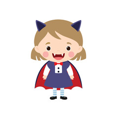 Cute cartoon vampire girl in costume halloween