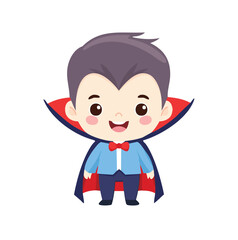 Cute cartoon vampire with red bow tie and cape character halloween