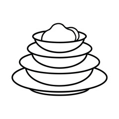 Handdrawn stacked plates bowls with a food item on top graphic