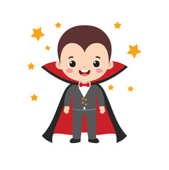 Cute vampire with red cape and stars halloween costume