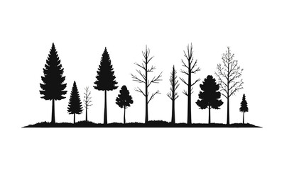 Fototapeta premium Minimalist vector illustration featuring a series of black tree silhouettes on a plain white background, easily editable and scalable.