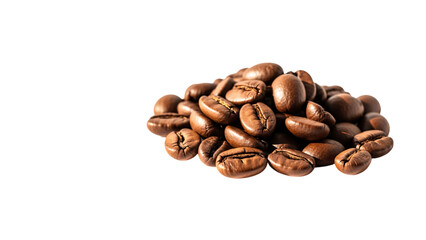 Naklejka premium Pile of Freshly Roasted Coffee Beans on White Background in Studio Lighting.