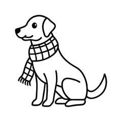 Handdrawn a sitting dog wearing a checkered scarf on animal canine