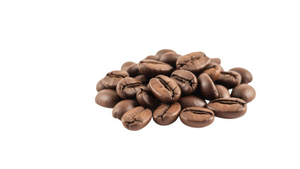 Naklejka premium Roasted Coffee Beans Close Up Pile On White Background, Rich Aroma, Quality.