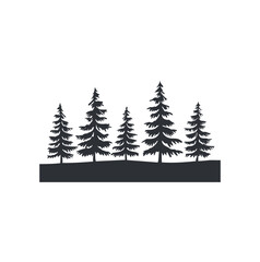 Dark evergreen trees silhouette against white background pine trees forest