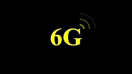Glowing 6G network text technology animation on black background. Radio waves icon animation,technology icon animation. - Powered by Adobe