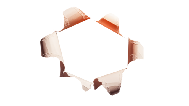 Torn Hexagonal Hole on Textured Paper Background, Revealing White Space for Text or Images.
