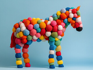 Colorful Yarn Sculpture Shaped Like a Horse