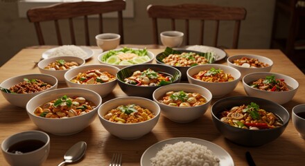 Delicious Thai Food Feast A Table Full of Authentic Dishes