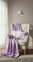 Serene Relaxation Lavender Throw on Cozy Armchair