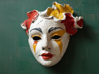 Half-Colored Artistic Mask with Symbolic Red Lips 