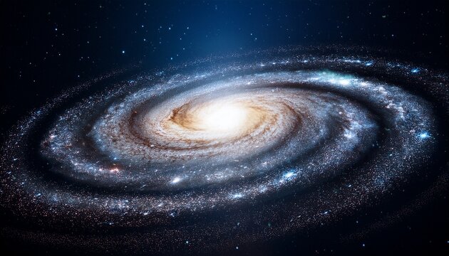 bright spiral galaxy glowing in deep space with sparkling particles and cosmic light
