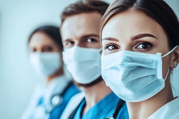 Portrait of Three Doctors Wearing Medical Masks
