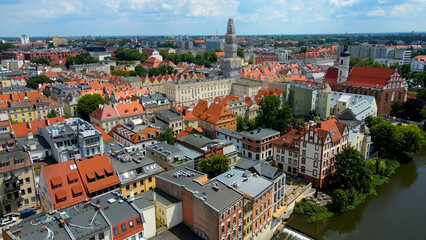 Naklejka premium city ​​architecture europe drone flyover old town Opole Poland